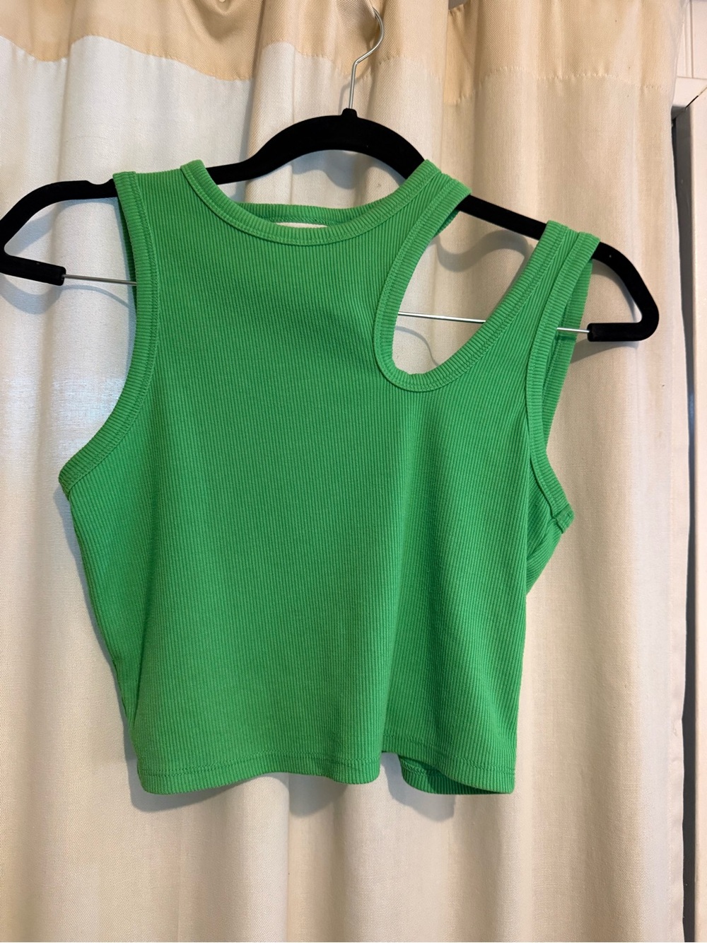 Future Collective Asymmetric Cutout Cropped Ribbed Tank Top in Bright Green